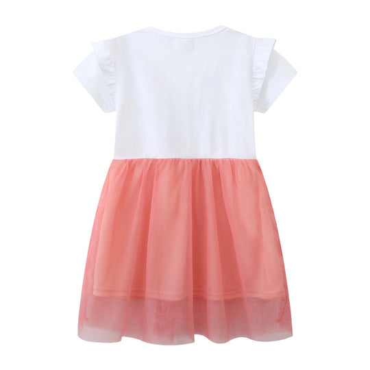 Mädchen Kurzarm Kleid mit floralem Tüllrock EB
