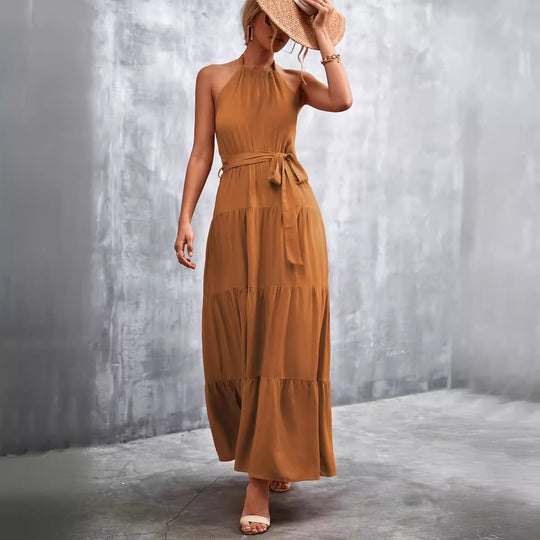Damen Maxikleid mit schickem Halterdesign und fließendem Rock EB