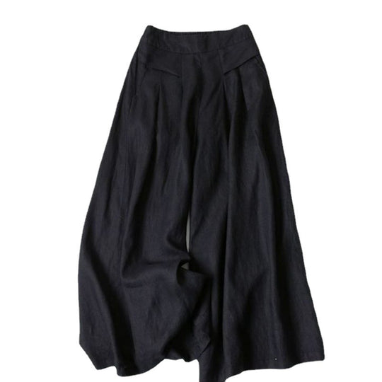 Damen Weit geschnittene Leinenhose mit hohem Bund und eleganten Falten EB