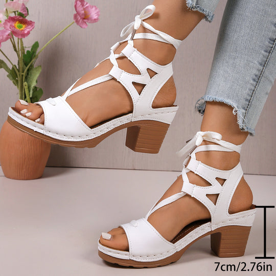 Damen trendige Plateau-Sandalen mit Schnürung und stabiler Sohle EB