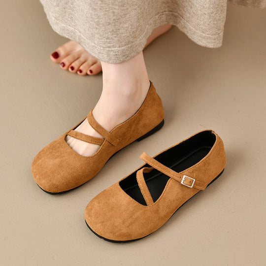 Damen Bequeme Ballerinas mit Querriemen und Schnallenakzent EB