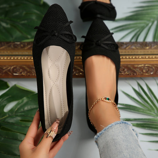 Damen elastische Ballerinas mit modischem Schleifenakzent EB