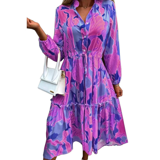 Damen Langarm-Hemdkleid mit lässiger Silhouette und Taillenzug EB