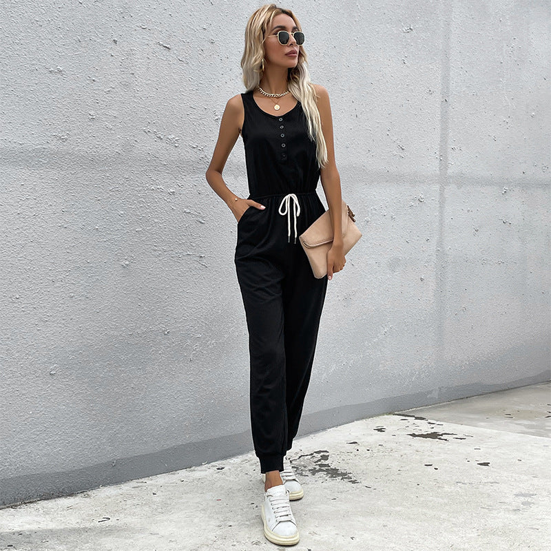 Damen Jumpsuit mit elastischem Taillenbund und praktischen Taschen EB