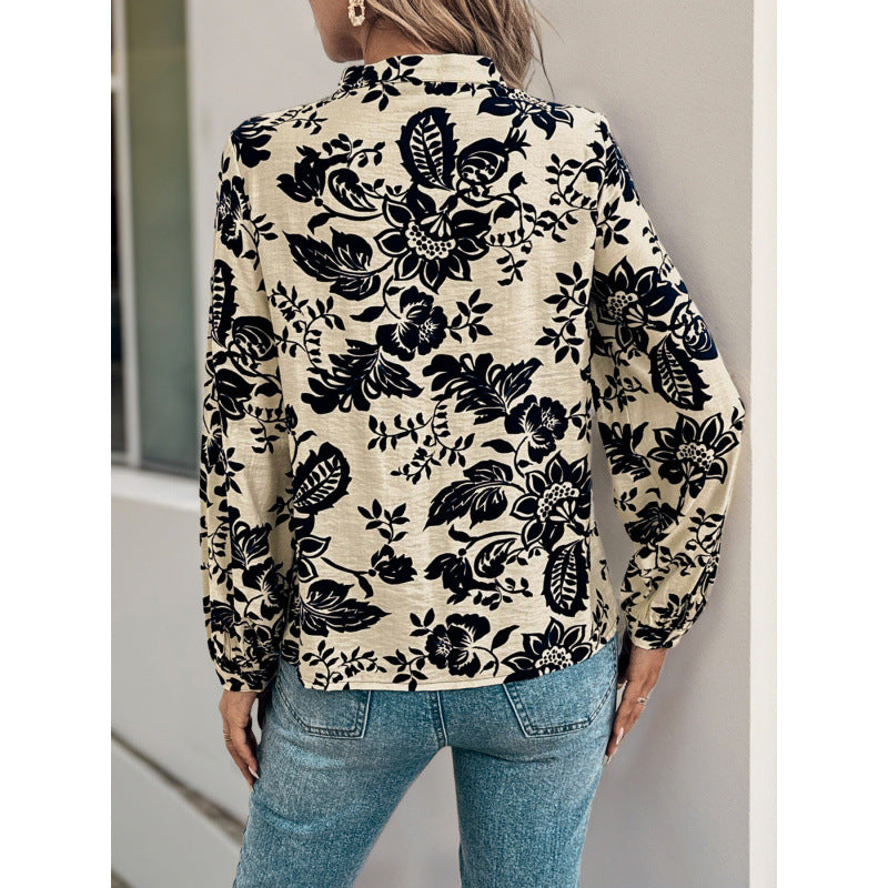 Damen Bluse mit floralen Motiven und eleganter Raffung EB