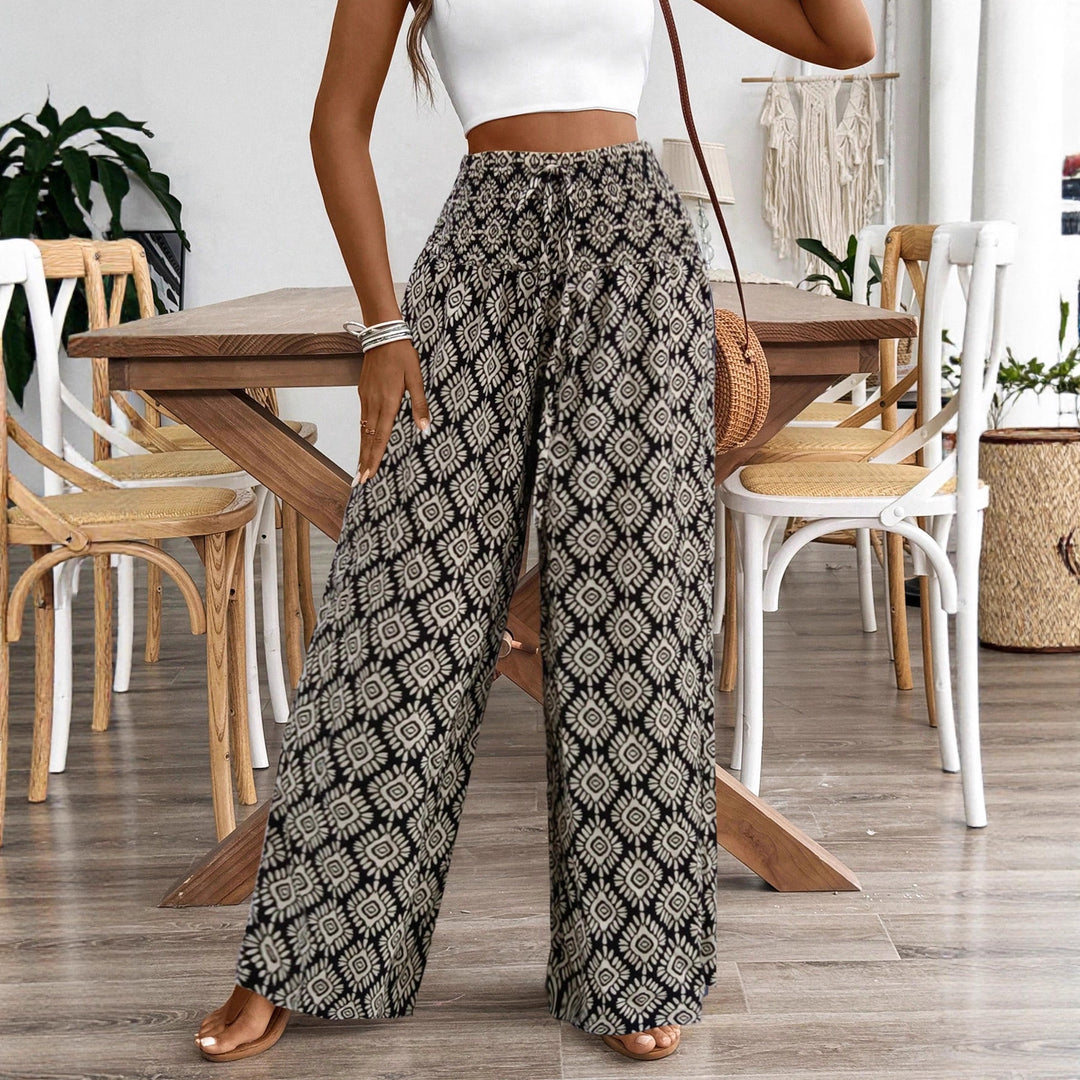 Damen Weitgeschnittene Palazzohose mit elastischem Bund und verspieltem Muster EB