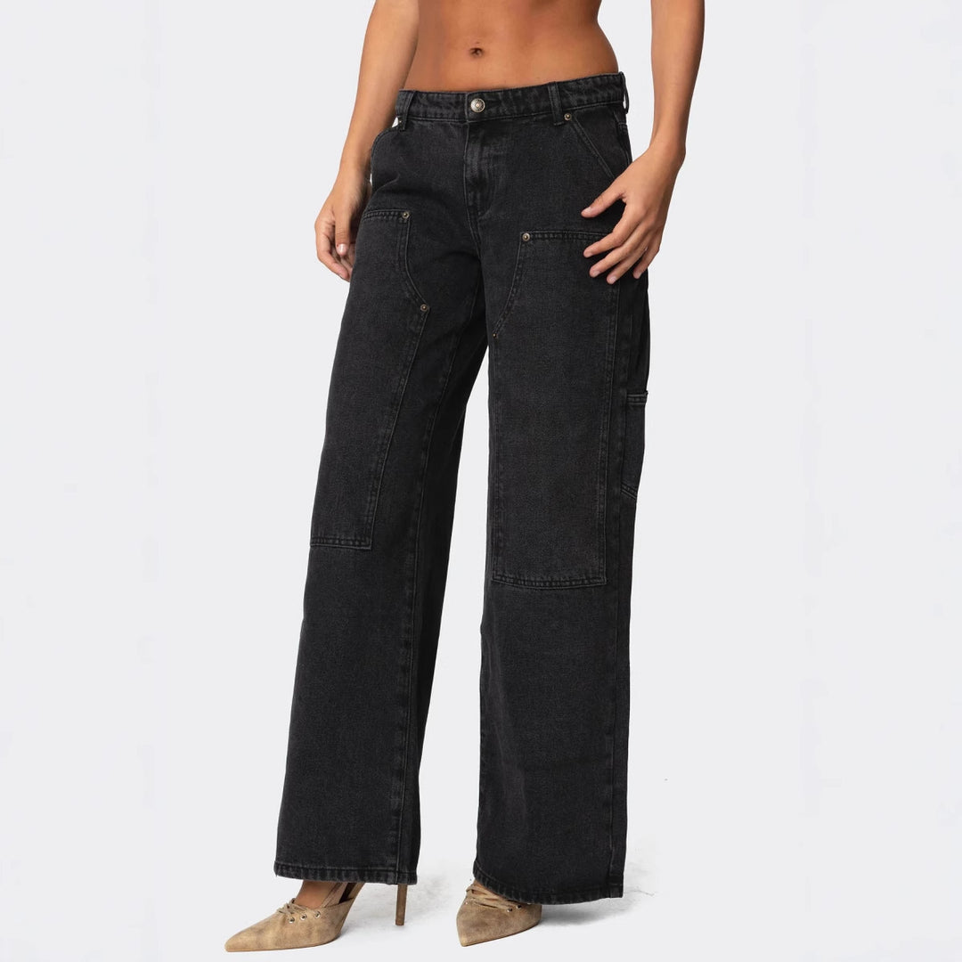 Damen weite Denim-Hosen mit praktischen Taschen EB