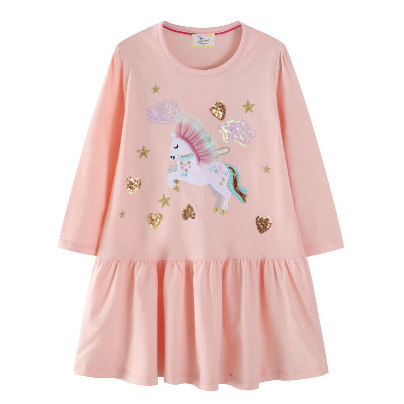 Mädchen Sweatkleid mit buntem Einhorn-Design und Glitzerapplikationen EB