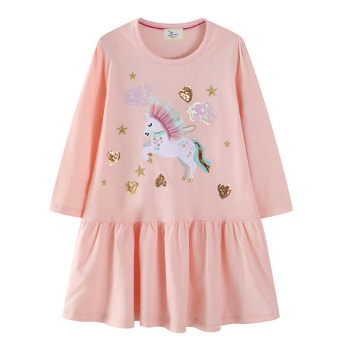 Mädchen Sweatkleid mit buntem Einhorn-Design und Glitzerapplikationen EB