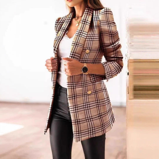 Damen Eleganter Tweed-Blazer mit doppelter Knopfreihe und strukturierter Textur EB