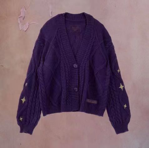 Damen Grob gestrickte Cardigan mit dekorativen Sternen EB