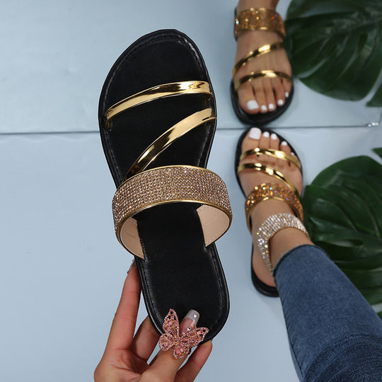 Damen Glitzernde Riemensandalen mit eleganter Zierde EB
