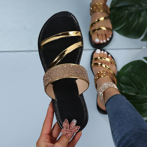 Damen Glitzernde Riemensandalen mit eleganter Zierde EB