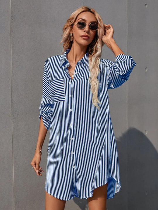 Damen Hemdblusenkleid im lässigen Stil mit Streifenmuster EB