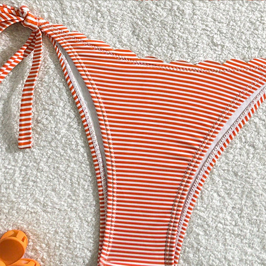 Damen Triangel-Bikini mit verspieltem Rüschendesign und Bindebändern EB