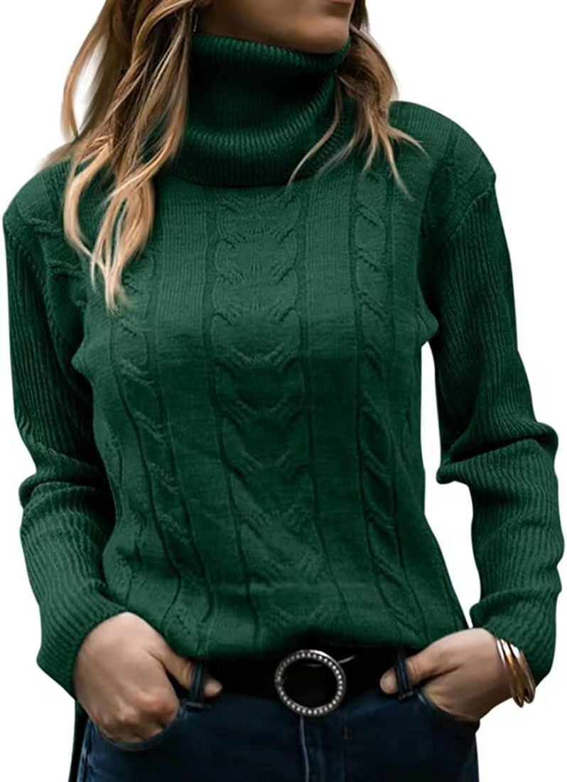 Damen Strickpullover mit Stehkragen und Zopfmuster EB