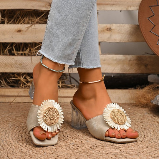 Damen elegante Sandalen mit floraler Applikation EB