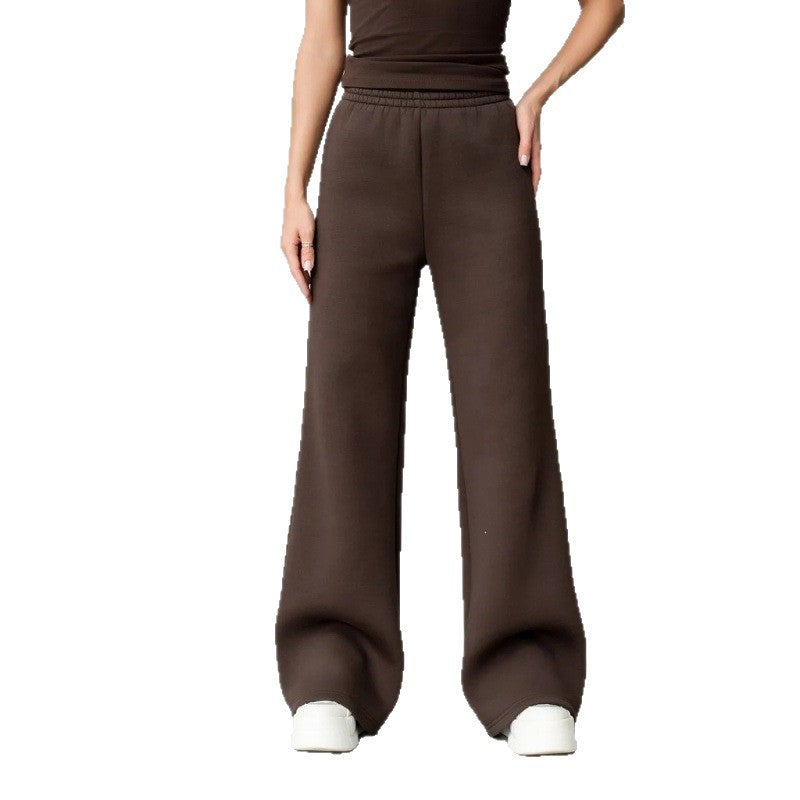 Damen nan fließende Palazzo-Loungehose mit extra weitem Bein elastischem Komfortbund und dezenten Eingrifftaschen EB