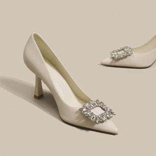 Damen elegante Stiletto-Pumps mit funkelnder Strass-Schnalle EB