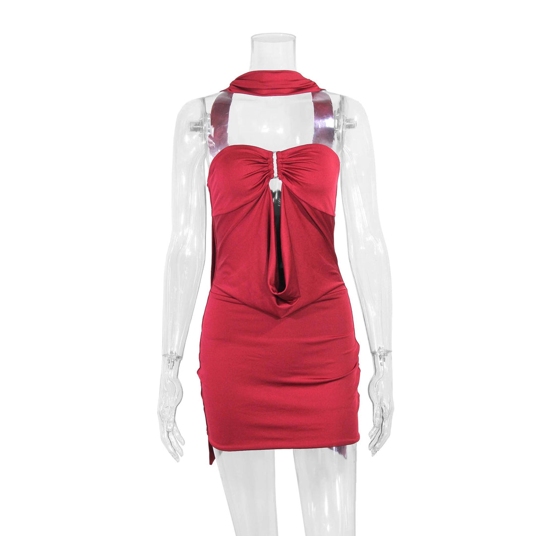 Damen figurbetontes schulterfreies Minikleid mit raffiniertem Knotendetail EB