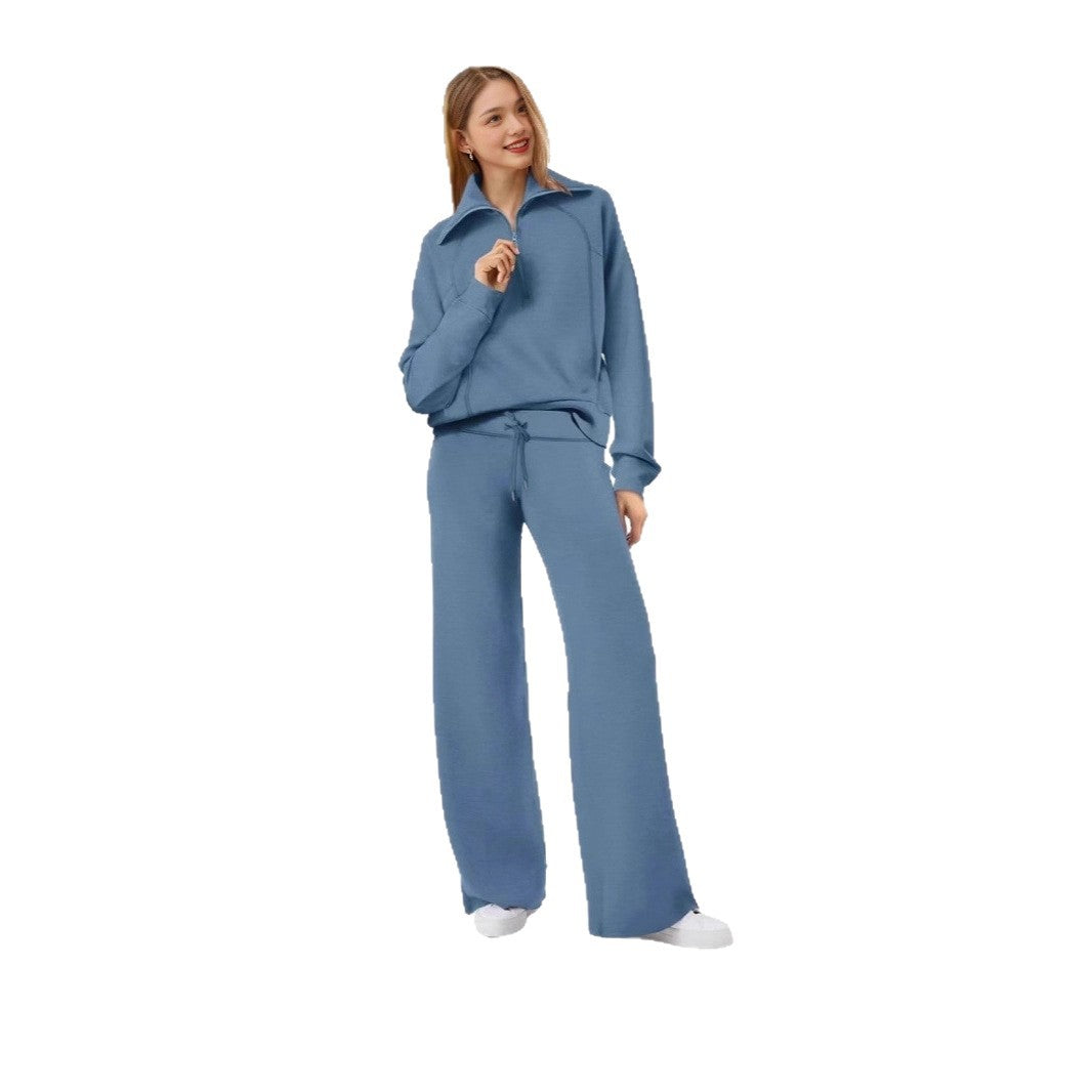 Damen Sportliches Set mit Stehkragen und weit geschnittenen Hosen EB