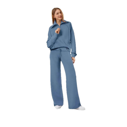 Damen Sportliches Set mit Stehkragen und weit geschnittenen Hosen EB