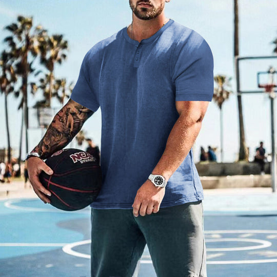 Herren lässiges Kurzarm-Henley-Shirt mit hochwertigem Baumwoll-Mix und praktischem Knopfdesign EB