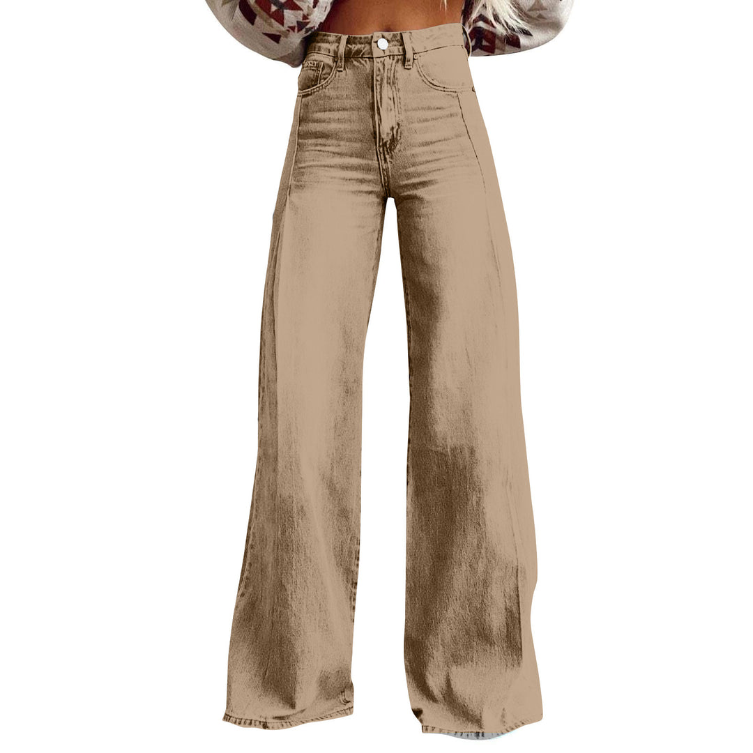Damen nan hochgeschnittene Schlagjeans mit extra weitem Bein, figurstreckender Passform und dezenter Vintage-Waschung EB