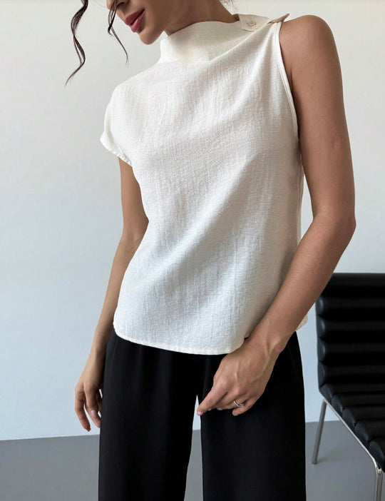 Damen Elegantes kurzärmliges Blusenshirt mit Stehkragen EB