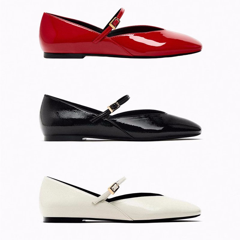 Damen Elegante Slip-On Ballerinas mit verstellbarem Riemen und hochwertiger Oberflächenstruktur EB