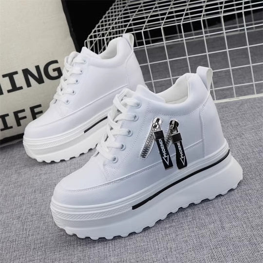 Damen Sportliche Sneaker mit Plateau und Reißverschluss EB