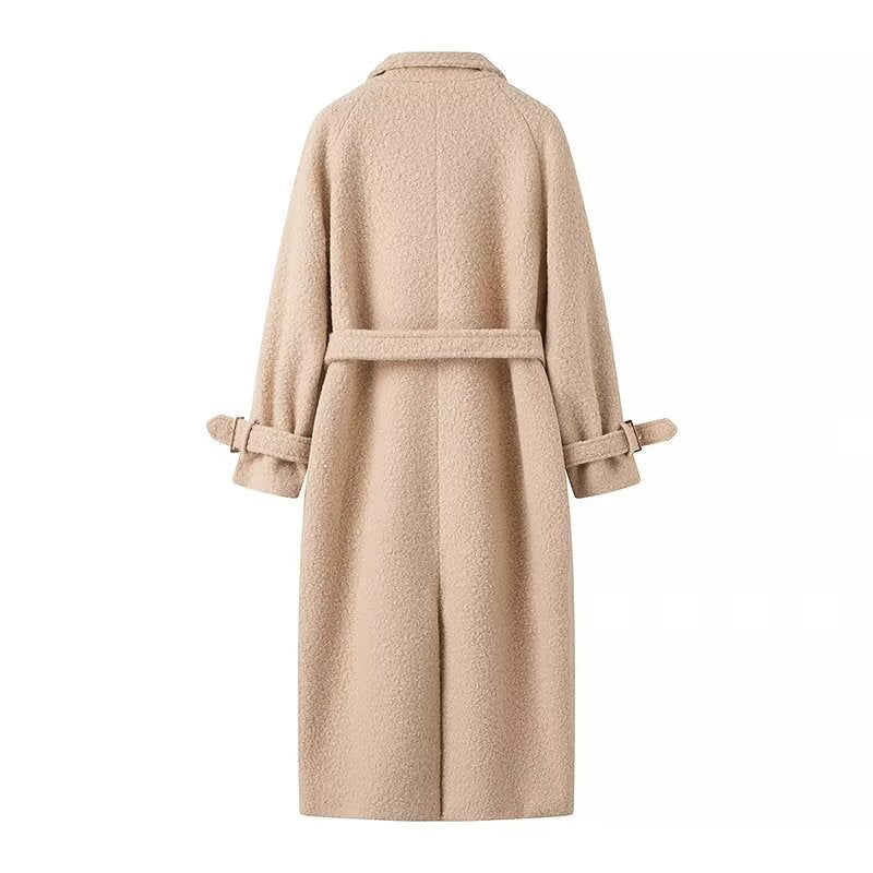 Damen elegante Wollmantel mit Gürteldetail EB