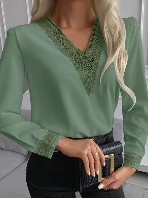 Damen elegante Bluse mit Spitzenbesatz EB