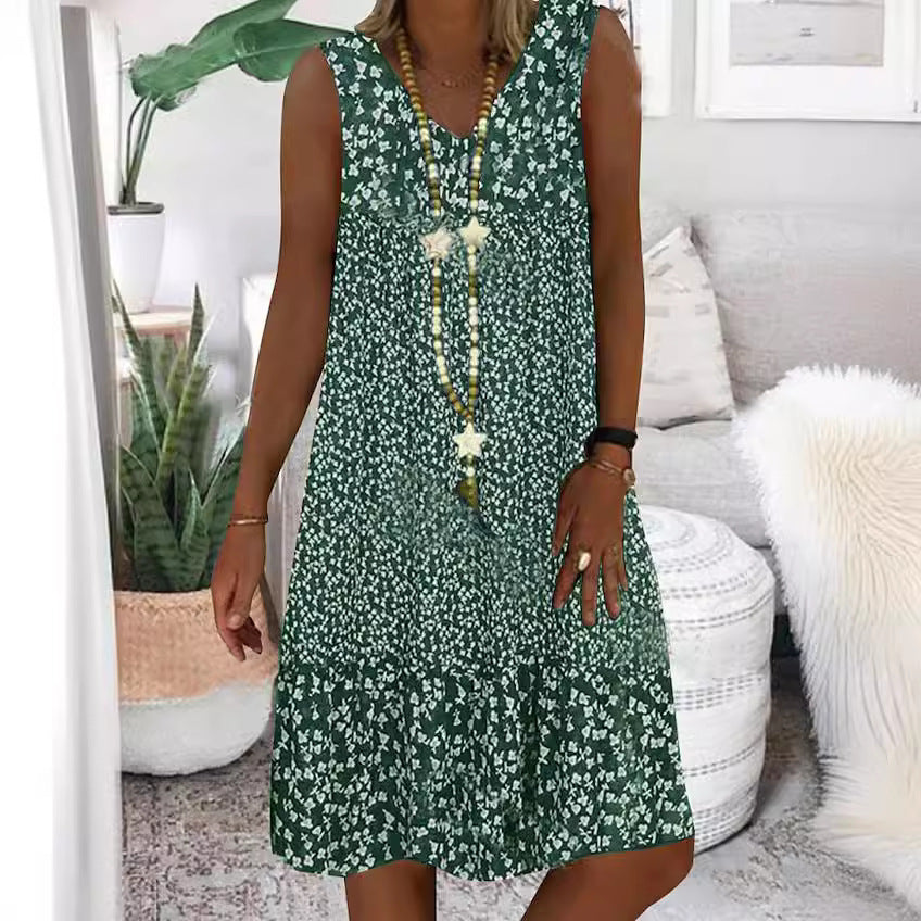 Damen luftiges Freizeitkleid mit verspieltem Blumenmuster und fließender Silhouette EB