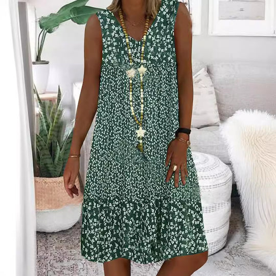 Damen luftiges Freizeitkleid mit verspieltem Blumenmuster und fließender Silhouette EB