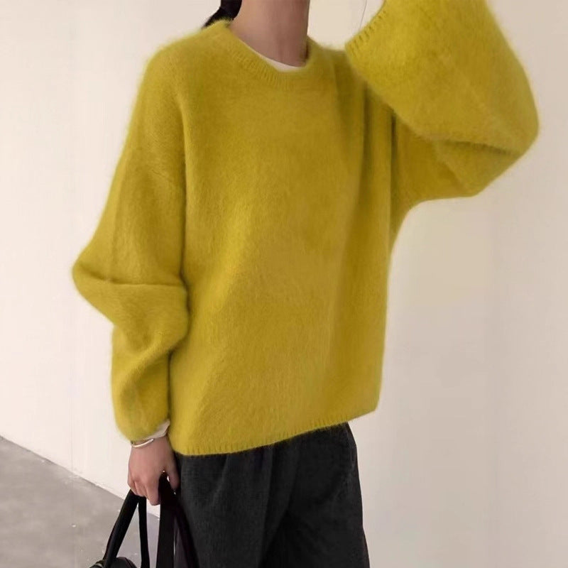 Damen Flauschiger Pullover mit überschnittenen Schultern und weitem Schnitt EB