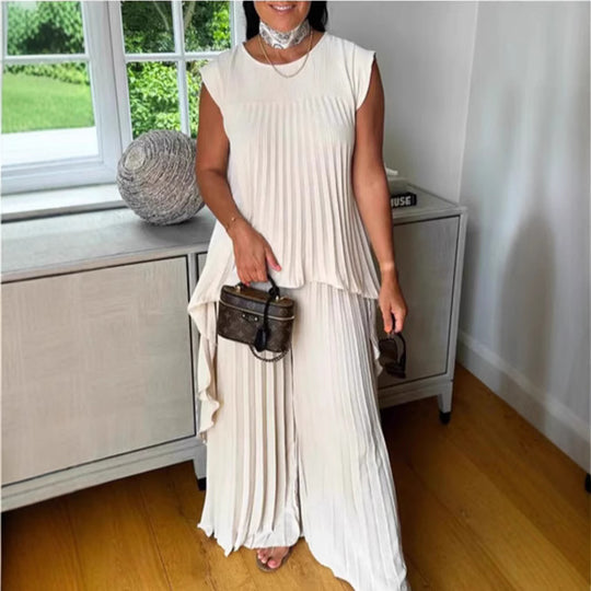 Damen Plissee Maxikleid mit elegantem Schnitt und fließender Silhouette EB