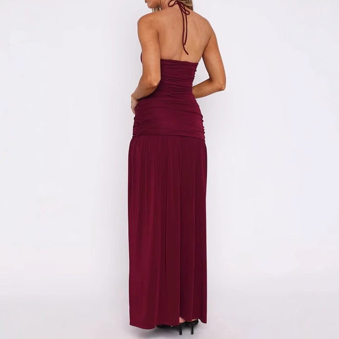 Damen Elegantes Maxikleid mit raffinierten Rüschendetails und hohem Schlitz EB