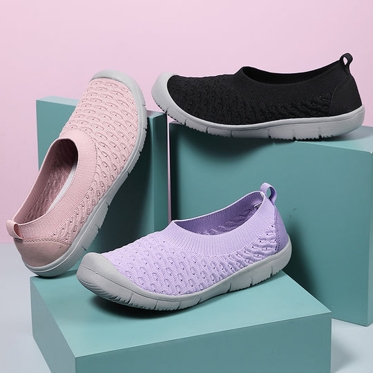 Damen nan atmungsaktiver Strick-Ballerina-Slipper mit verstärkter Zehenkappe elastischem Einstieg und flexibler Profilsohle EB