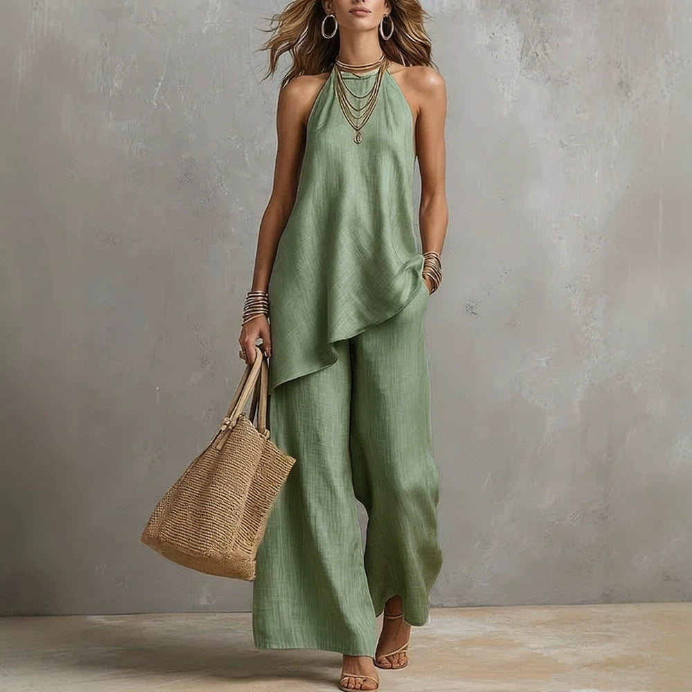 Damen luftiger Jumpsuit mit asymmetrischem Schnitt EB