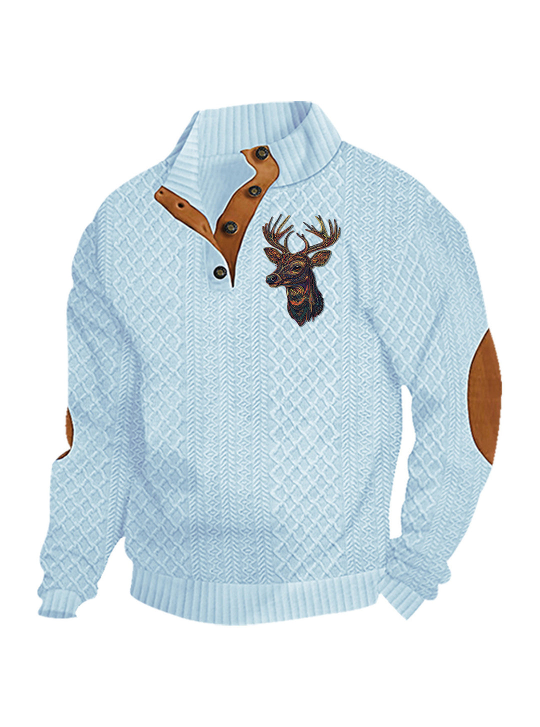 Herren nan Heritage-Strukturpullover mit Stehkragen Lederimitat-Besatz Ellenbogen-Patches und Halbknopfleiste EB