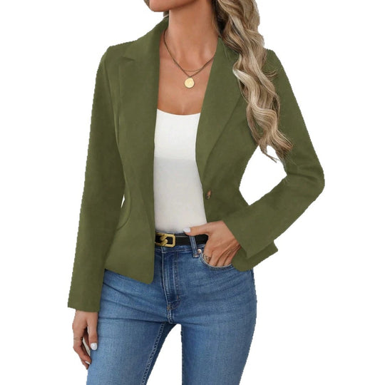 Damen Taillierter Ein-Knopf-Blazer mit Reverskragen und Eingrifftaschen EB