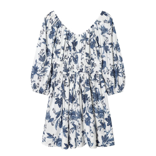 Damen Sommerkleid mit voluminösen Puffärmeln und elastischer Taillierung EB