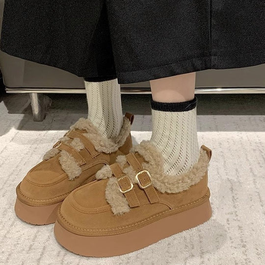Damen kuschelige Plateau-Sneaker mit Schnallen EB