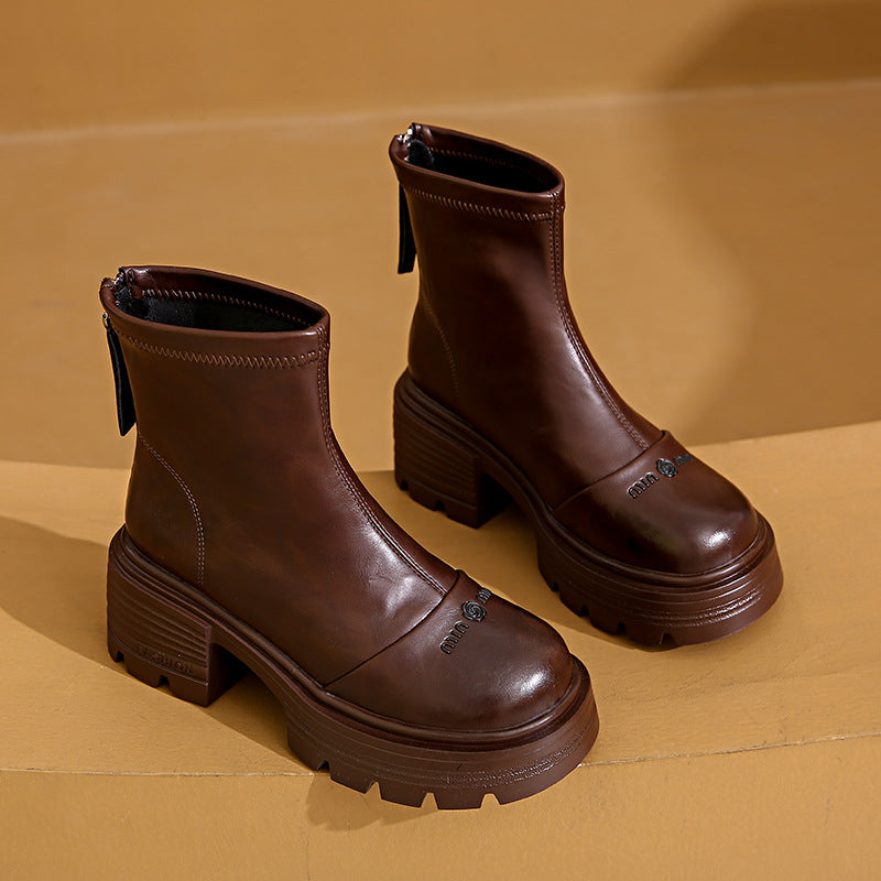 Damen modische Ankle Boots mit robustem Profil und praktischer Zipperöffnung EB