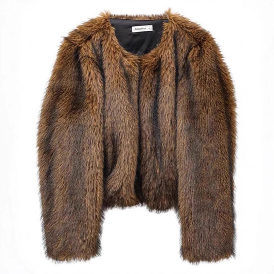 Damen Plush-Cropped-Jacke mit elegantem Fellbesatz EB