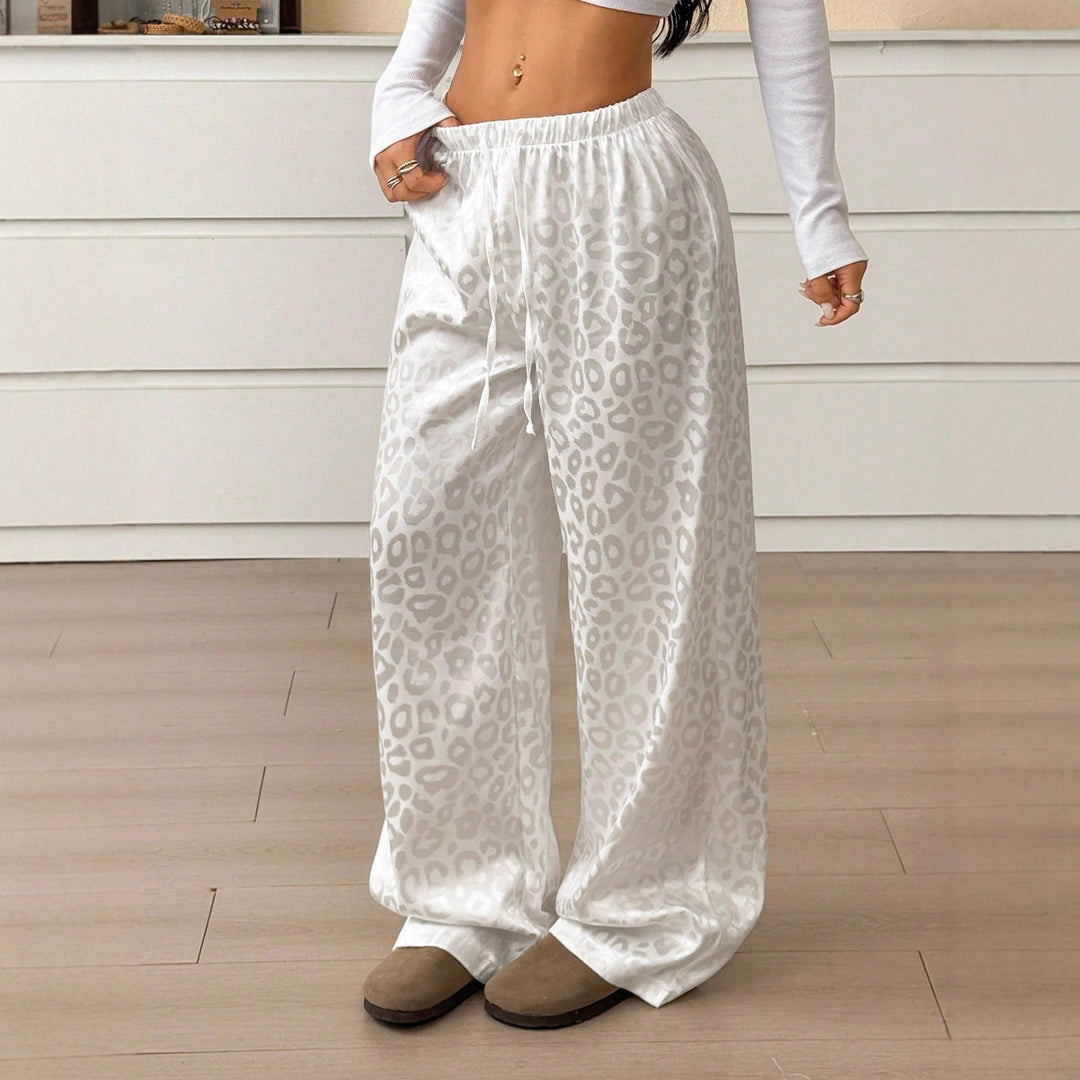 Damen Lässige Palazzo-Hose mit elastischem Bund und trendigem Leopardenmuster EB