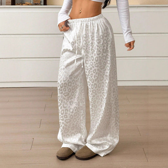 Damen Lässige Palazzo-Hose mit elastischem Bund und trendigem Leopardenmuster EB