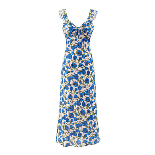 Damen Maxikleid mit floralem Design und verstellbaren Spaghetti-Trägern EB