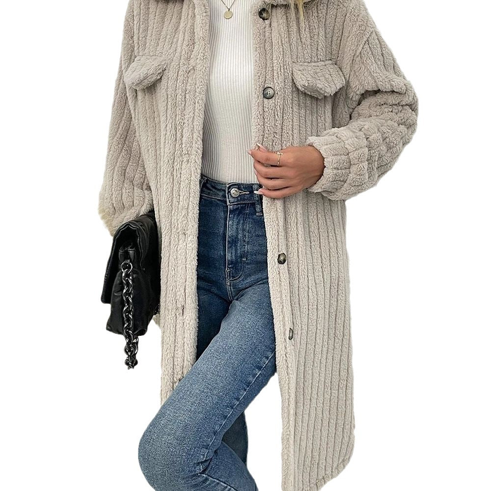 Damen modische Overshirt-Jacke mit strukturiertem Design und abnehmbaren Knöpfen EB